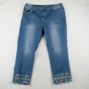 Cartise Jeans Womens 14 Blue Embroidered Southwestern Cropped Stone Wash Denim